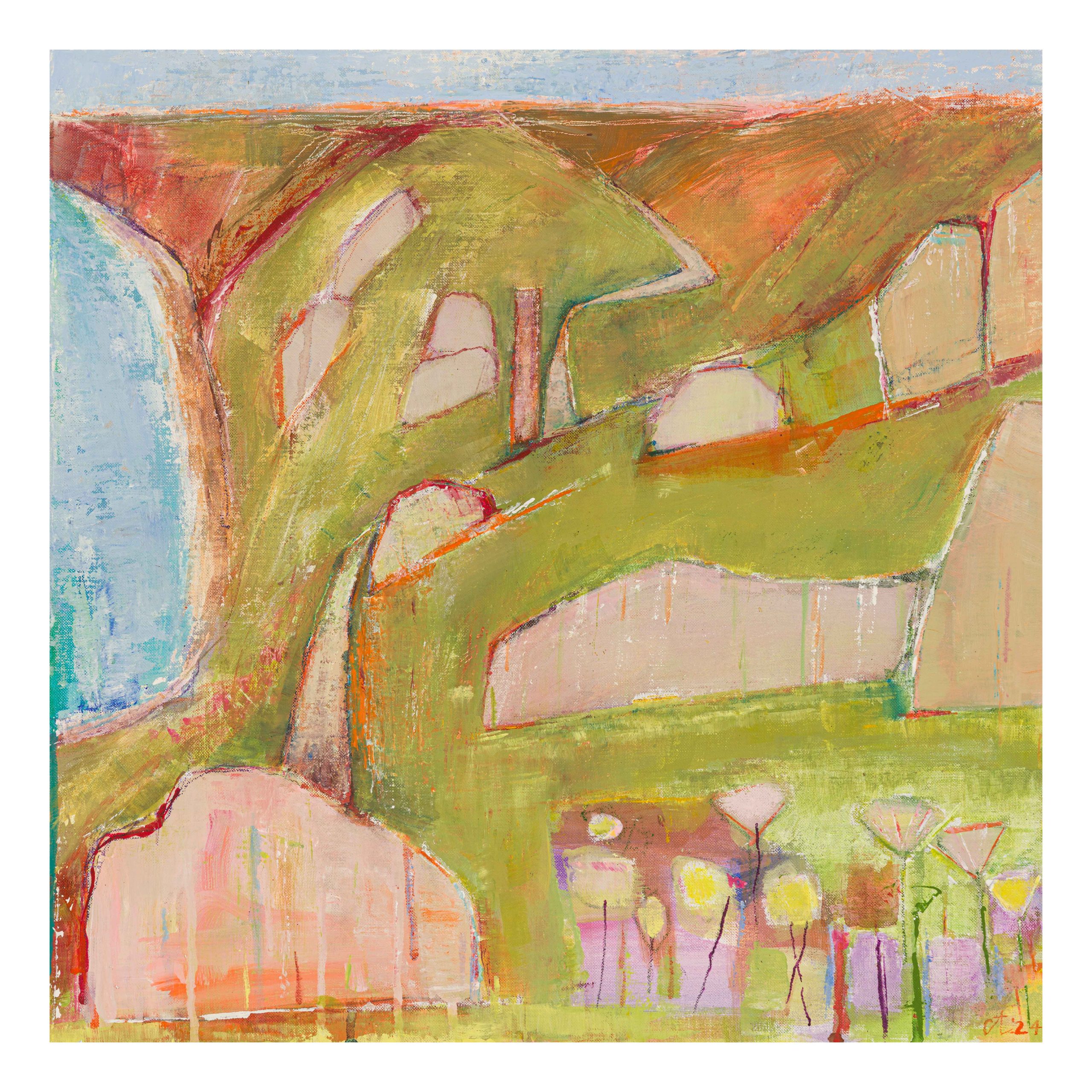 cornish coast, painting, artist carolyn thompson, painter, rocks, coastal path